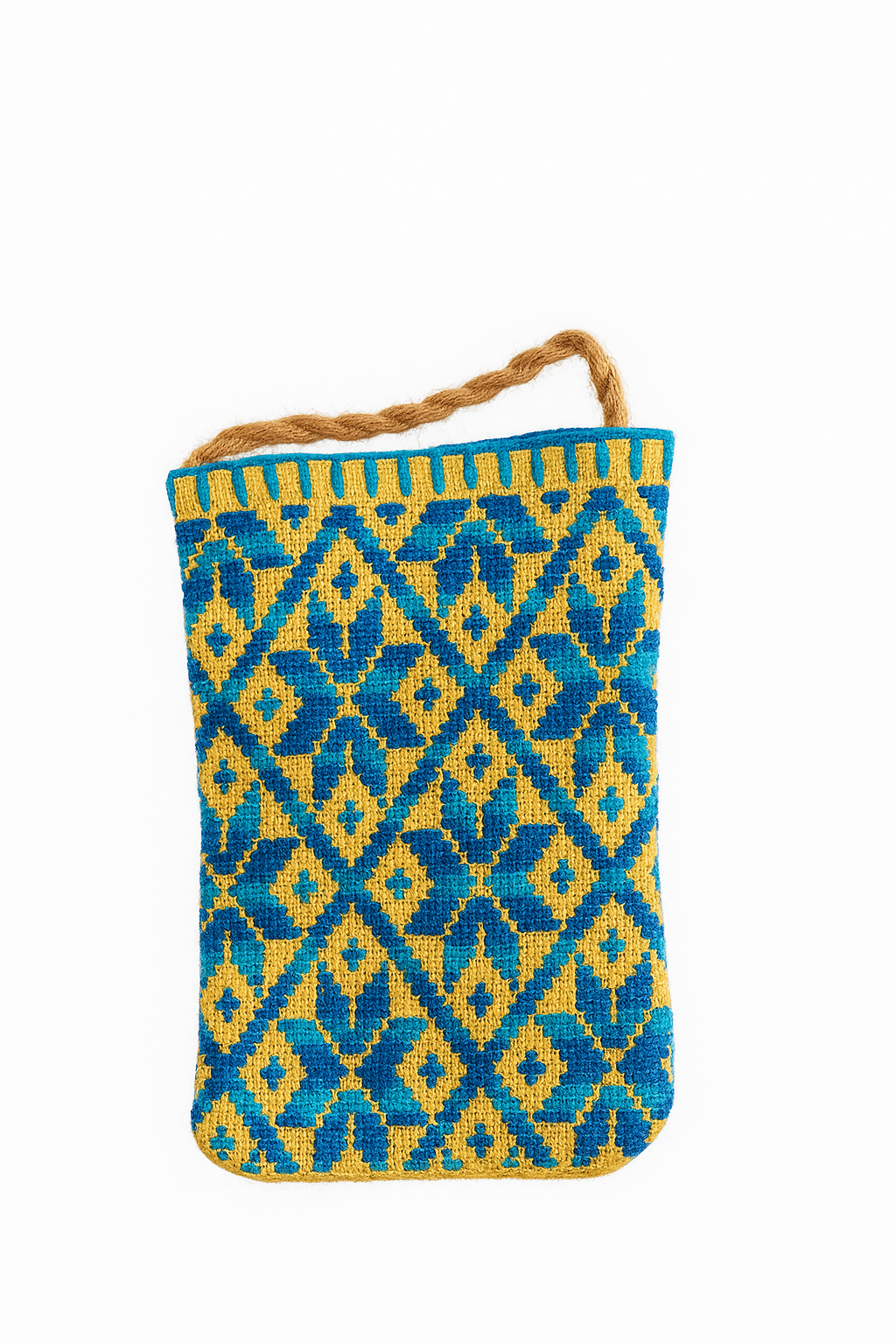 Porta Celular Tejido Mazahua - Amarillo con Azul