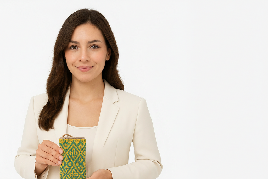 Porta Celular Tejido Mazahua - Verde con Amarillo