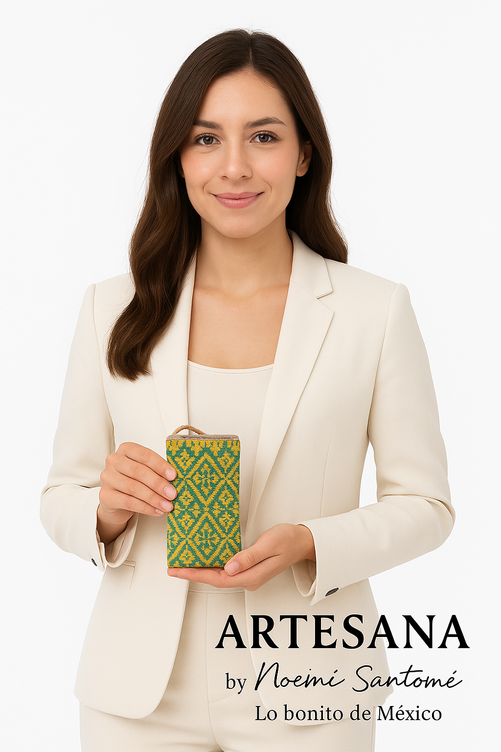Porta Celular Tejido Mazahua - Verde con Amarillo