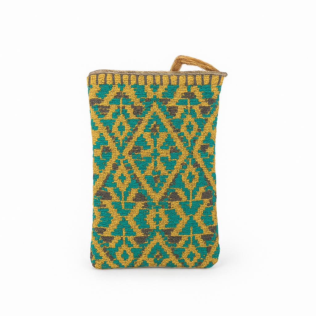 Porta Celular Tejido Mazahua - Verde con Amarillo