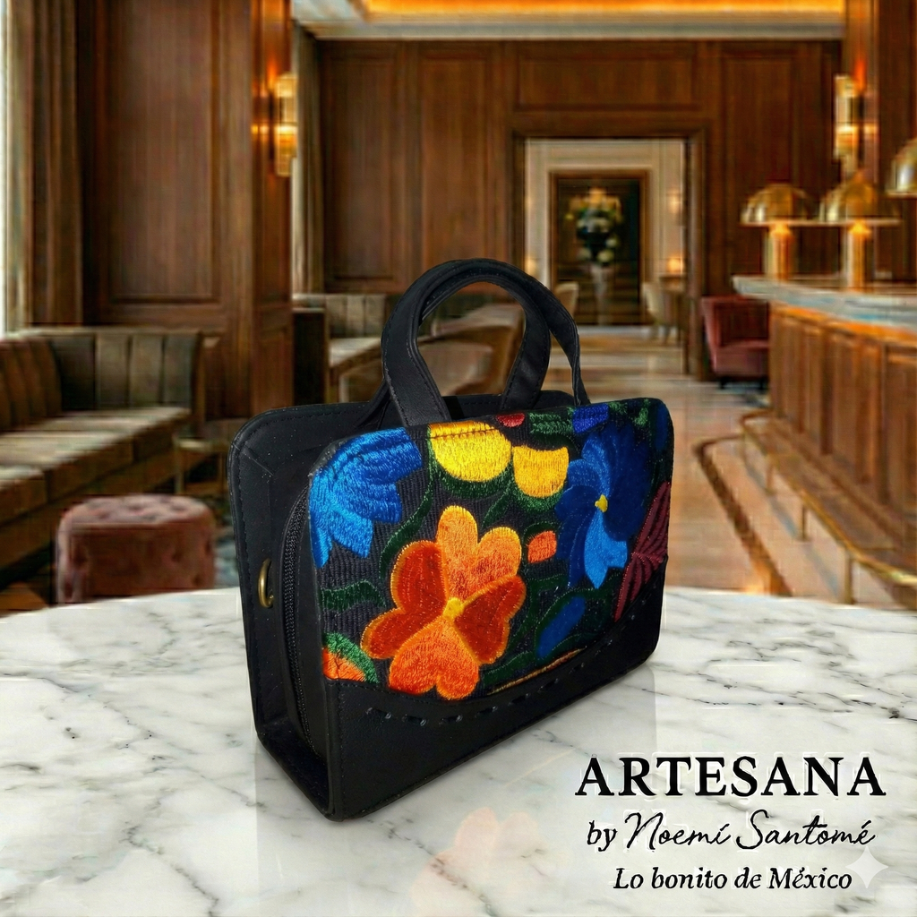 Crossbody Artesanal Bordado Flores - Rojo, Naranja, Verde y Azul