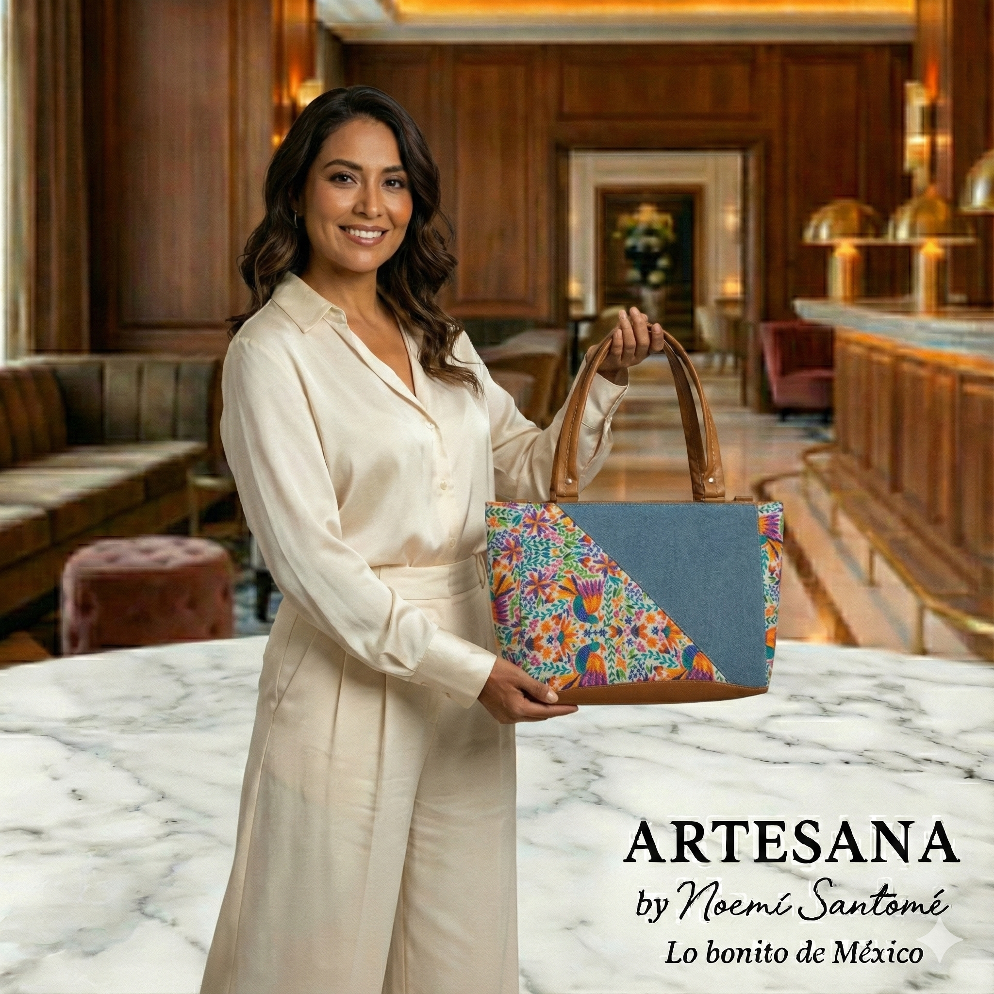 Bolsa de Yute Nacional - Azul Eléctrico con Flores Multicolor