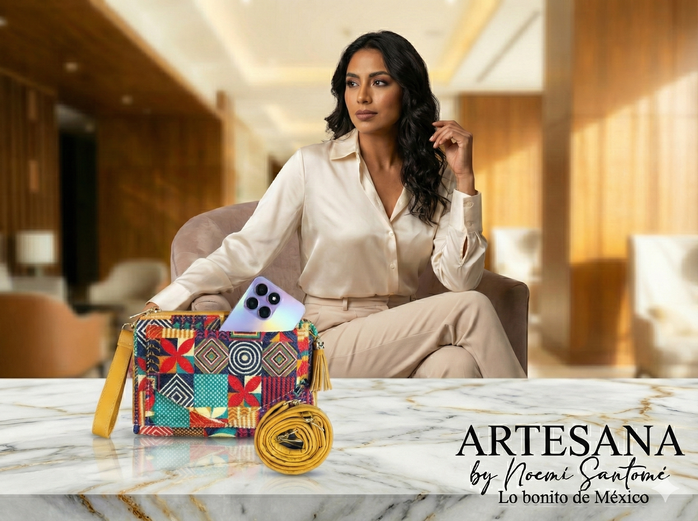 Portacelular/Cartera Yute Horizontal Mosaicos Colores