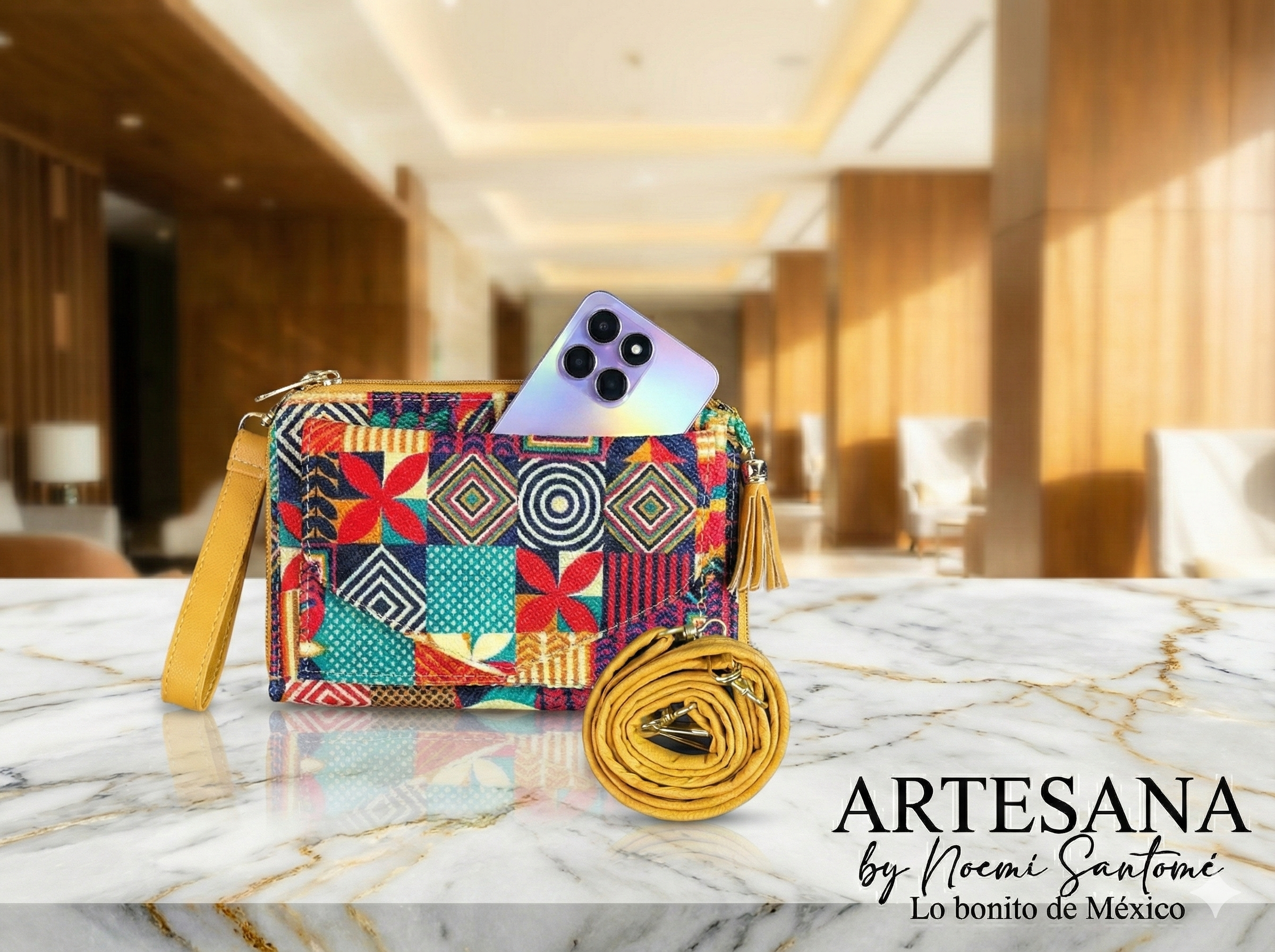 Portacelular/Cartera Yute Horizontal Mosaicos Colores