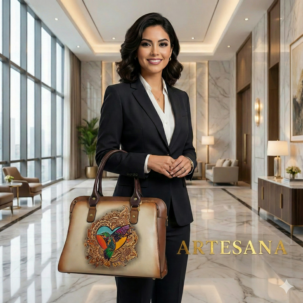 Bolsa Piel Colibrí Cincelado - Café Elegante