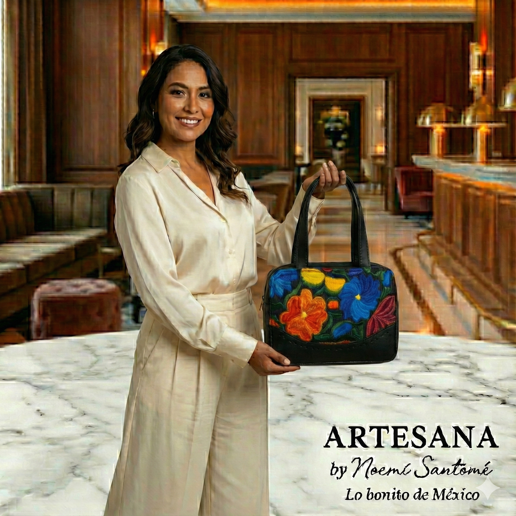 Crossbody Artesanal Bordado Flores - Rojo, Naranja, Verde y Azul