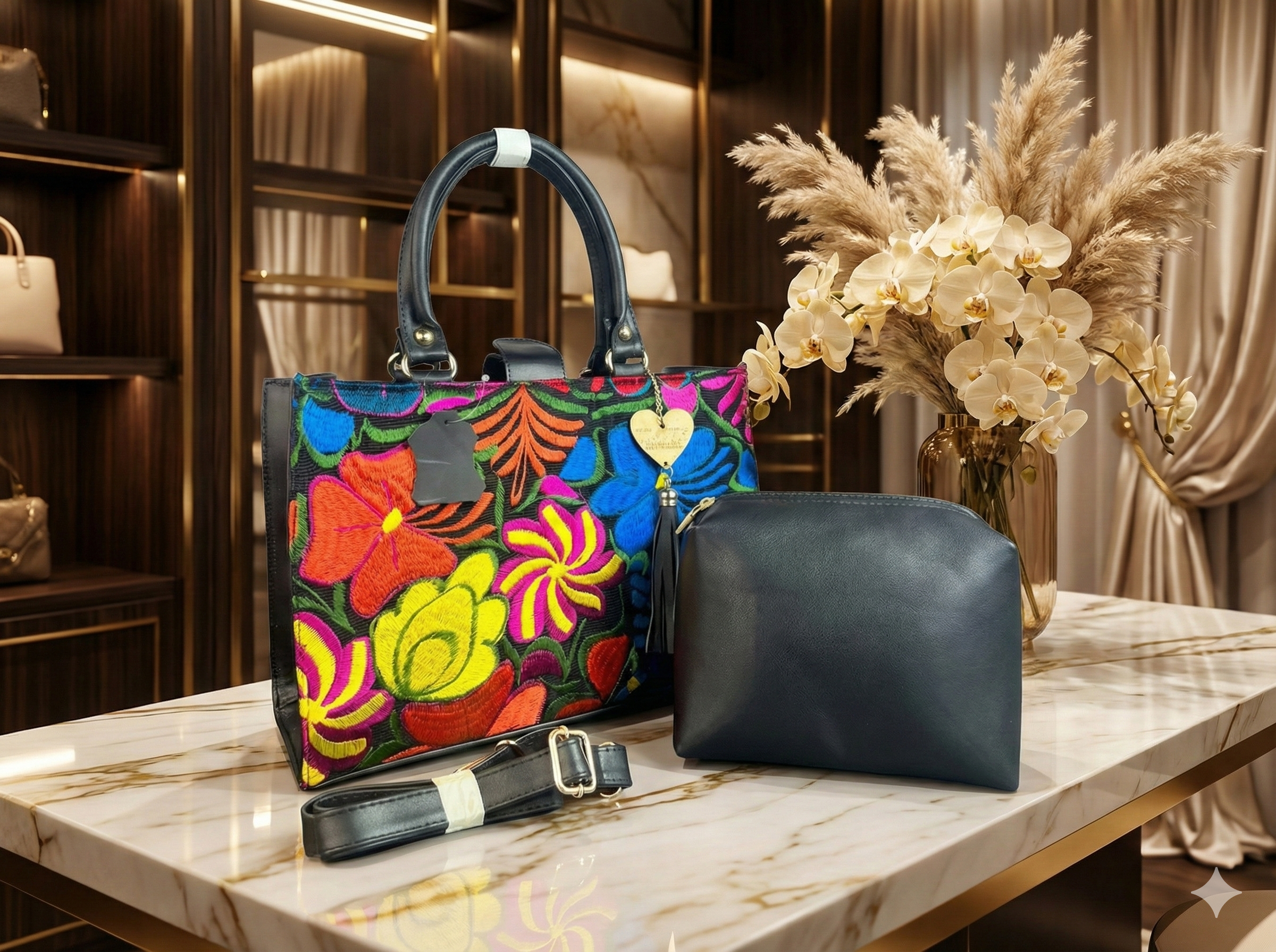 COMBO BORDADO A MANO EN PIEL