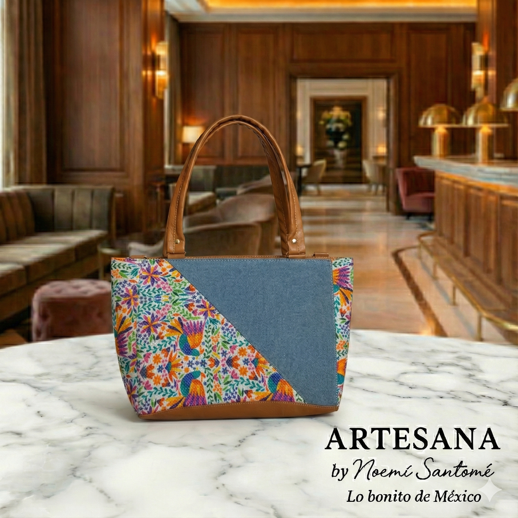 Bolsa de Yute Nacional - Azul Eléctrico con Flores Multicolor