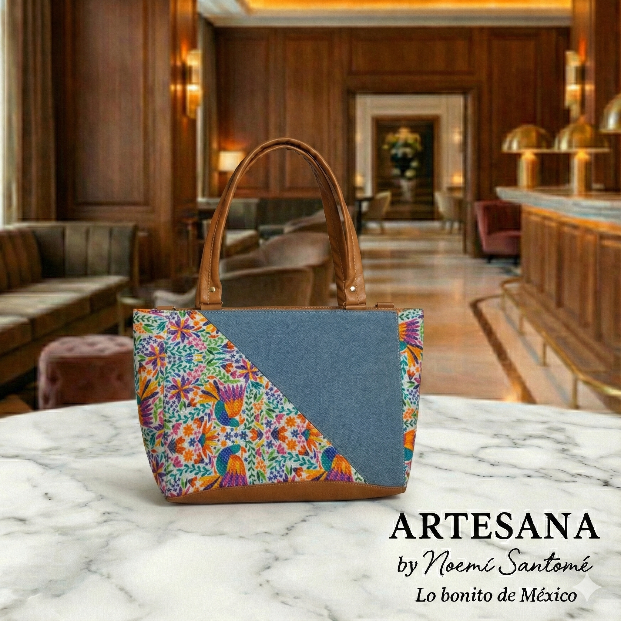 Bolsa de Yute Nacional - Azul Eléctrico con Flores Multicolor