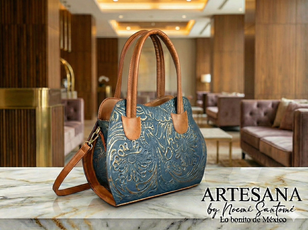 BOLSA HILDA PIEL DE FLORES azul