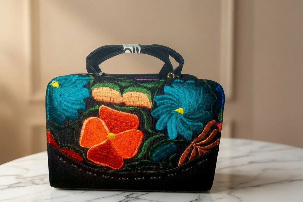 Crossbody Artesanal Bordado Flores - Rojo, Naranja, Verde y Azul