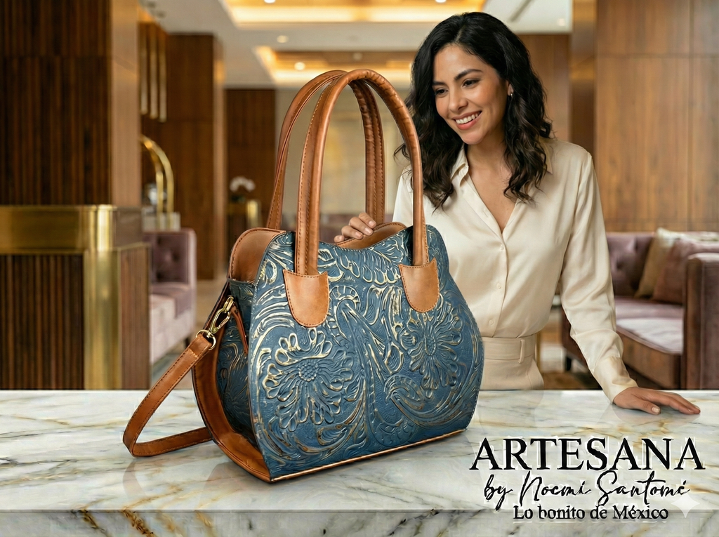 BOLSA HILDA PIEL DE FLORES azul