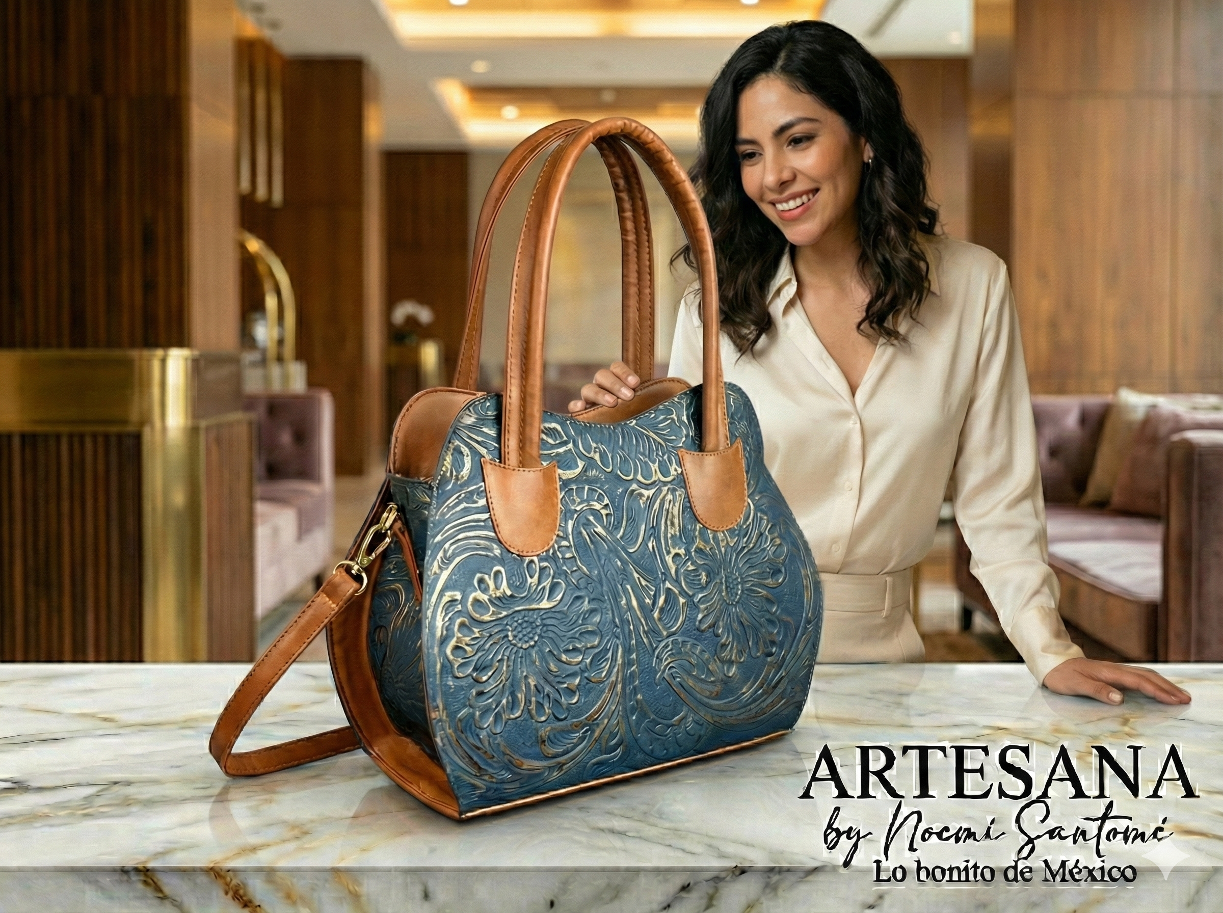 BOLSA HILDA PIEL DE FLORES azul