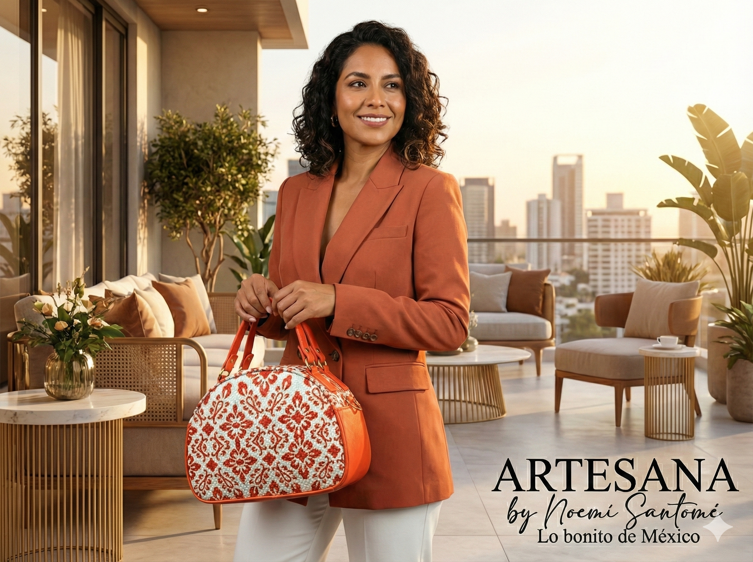 Maletita Yute Talavera Flores Naranja con Fondo Blanco