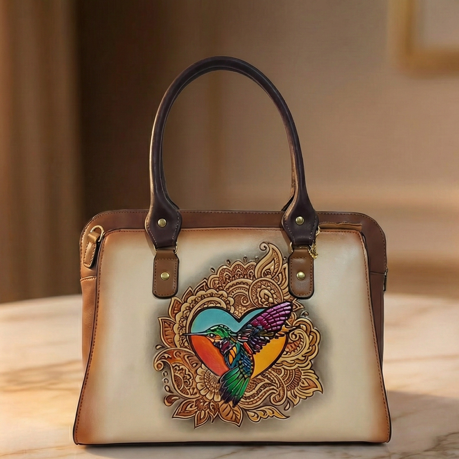 Bolsa Piel Colibrí Cincelado - Café Elegante