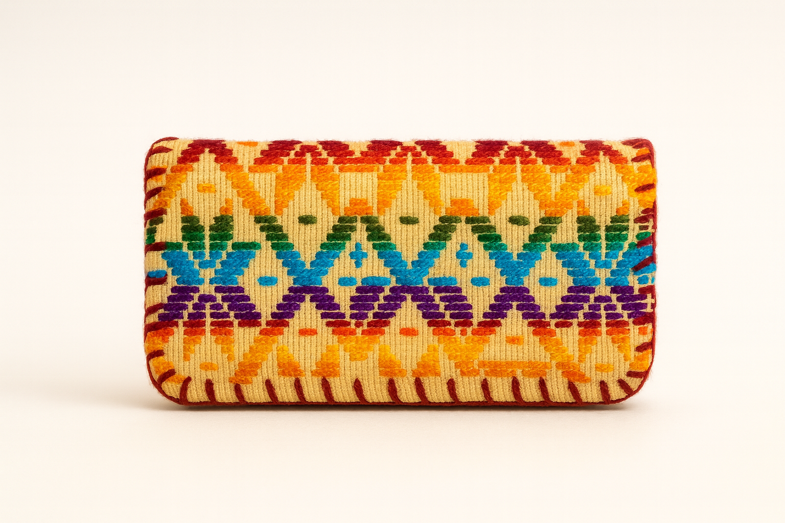 Monedero Grande Tejido Mazahua - Amarillo con Azul, Rojo y Naranja
