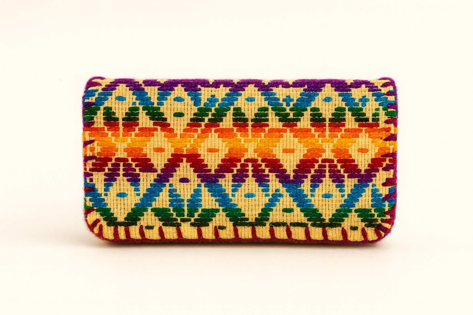 Monedero Grande Tejido Mazahua - Amarillo con Azul, Rojo y Naranja