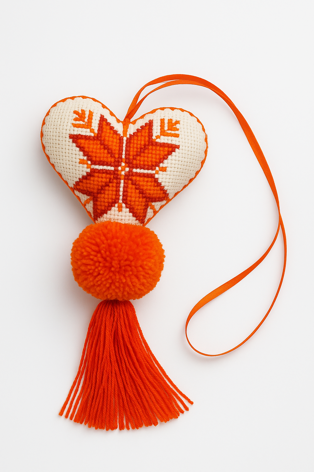 Llavero Corazón Otomí - Naranja con Blanco