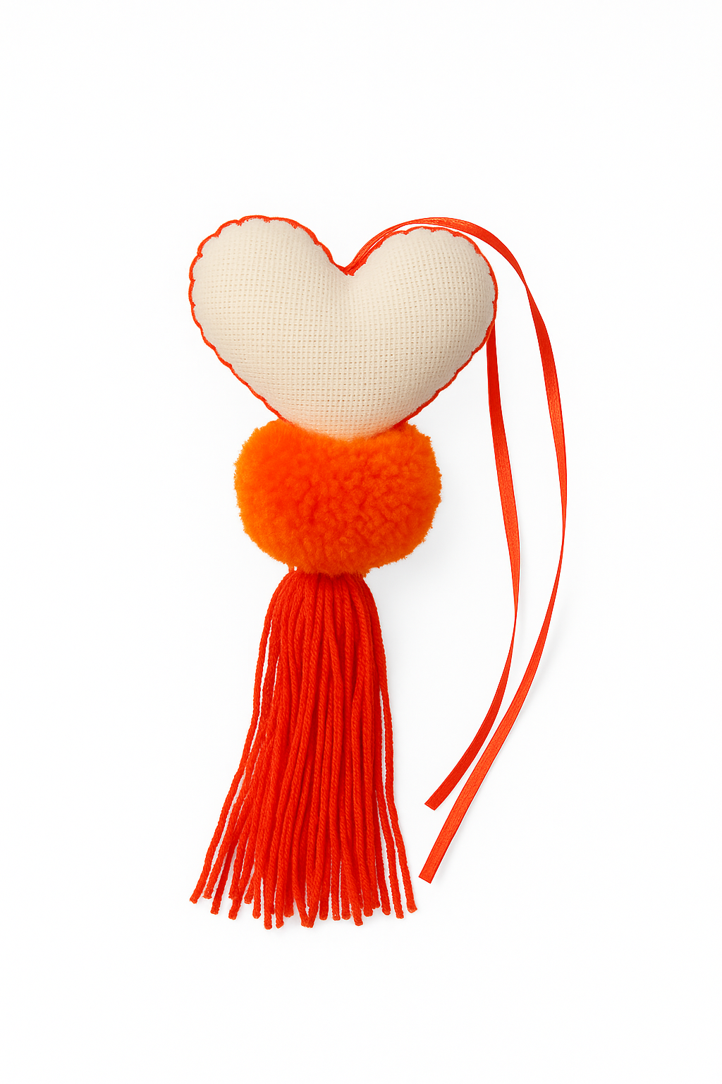 Llavero Corazón Otomí - Naranja con Blanco