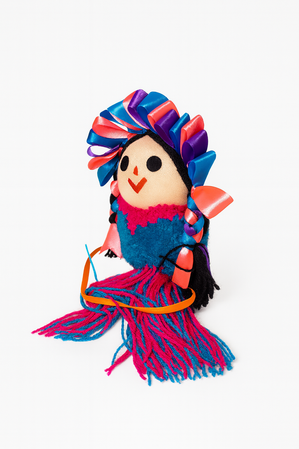 Llavero Muñeca Otomí - Verde con Rosa y Negro. *No incluye la bolsa