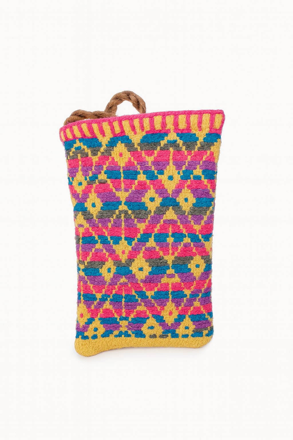 Porta Celular Tejido Mazahua - Rosa con Amarillo