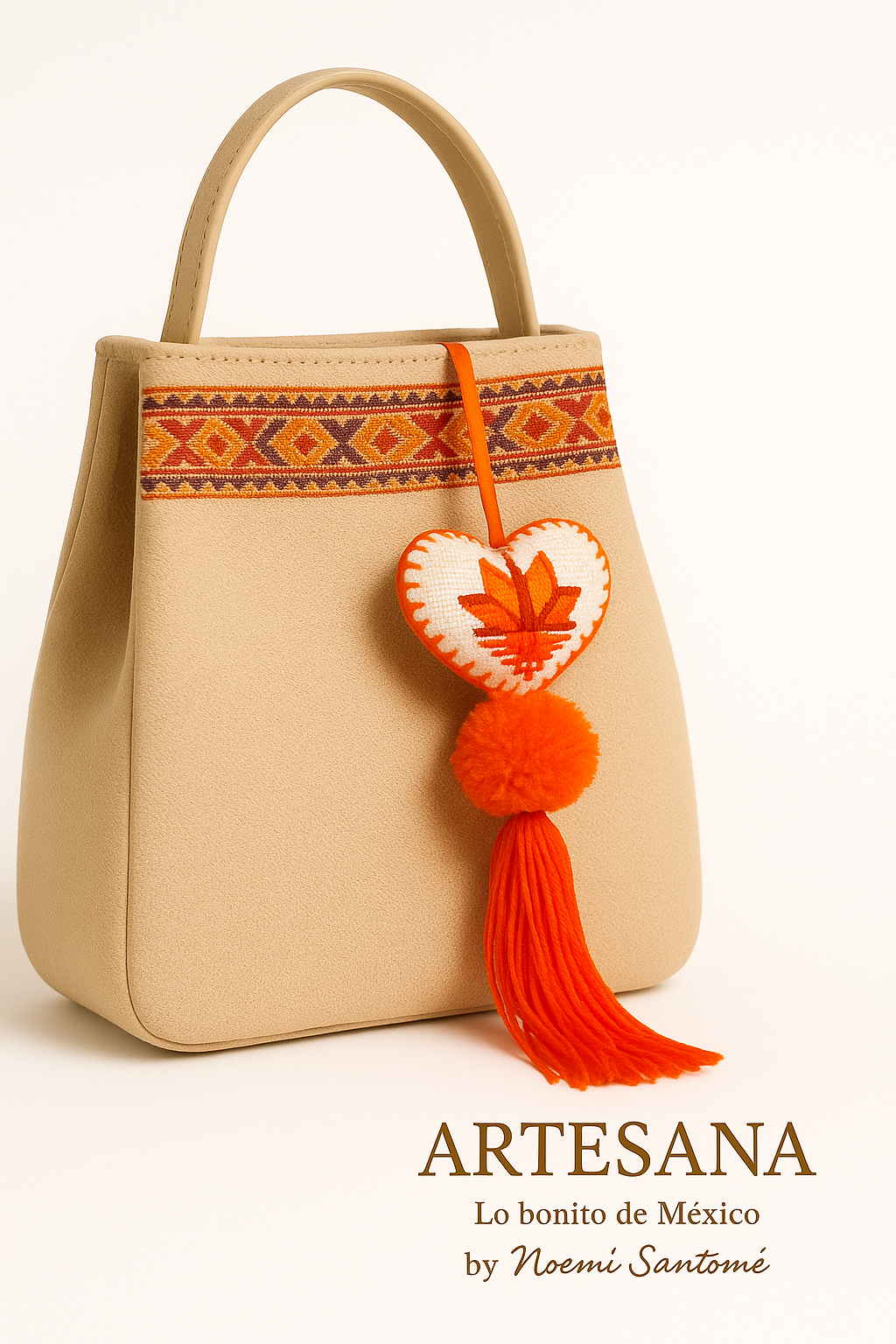 Llavero Corazón Otomí - Naranja con Blanco