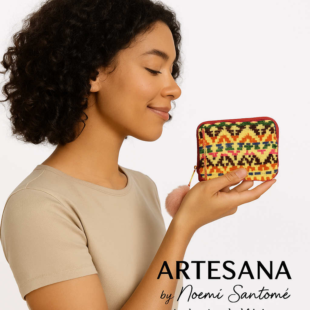 Monedero Tejido Mazahua - Amarillo con verde, negro y azul