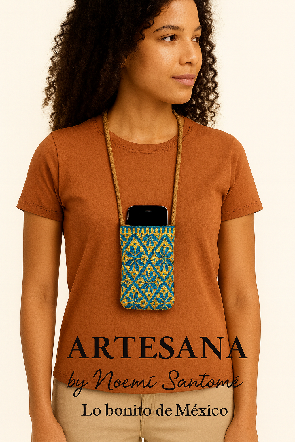 Porta Celular Tejido Mazahua - Amarillo con Azul